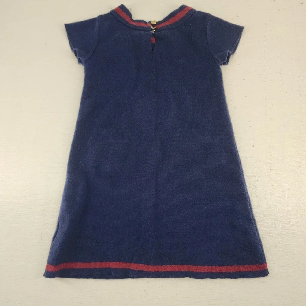 Hope & Henry Navy Blue Red Stripe Bow Knit Organic Cotton Dress‎ Kids Size 4